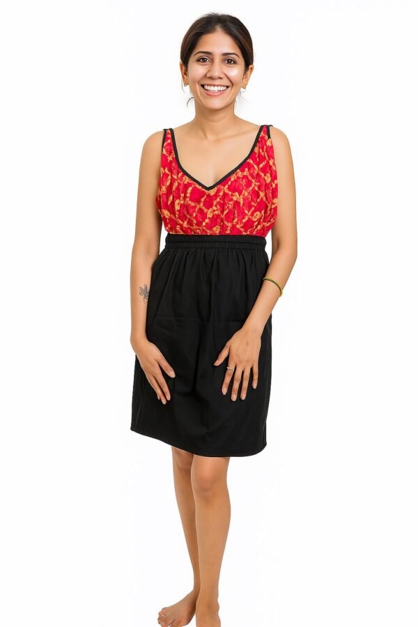 Women's Pure Cotton Knee Length Black Dress With Neck Pink Shade