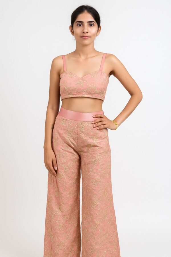 Women's Georgette High Fashion Wear Peach Blouse Plazzo Dress With Dupatta