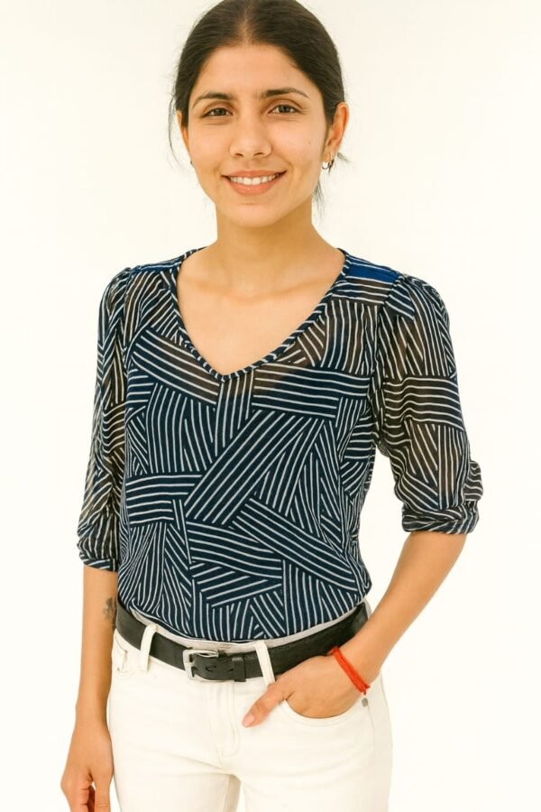 Vestaci Pure Georgette Black Printed Full Sleeves Top