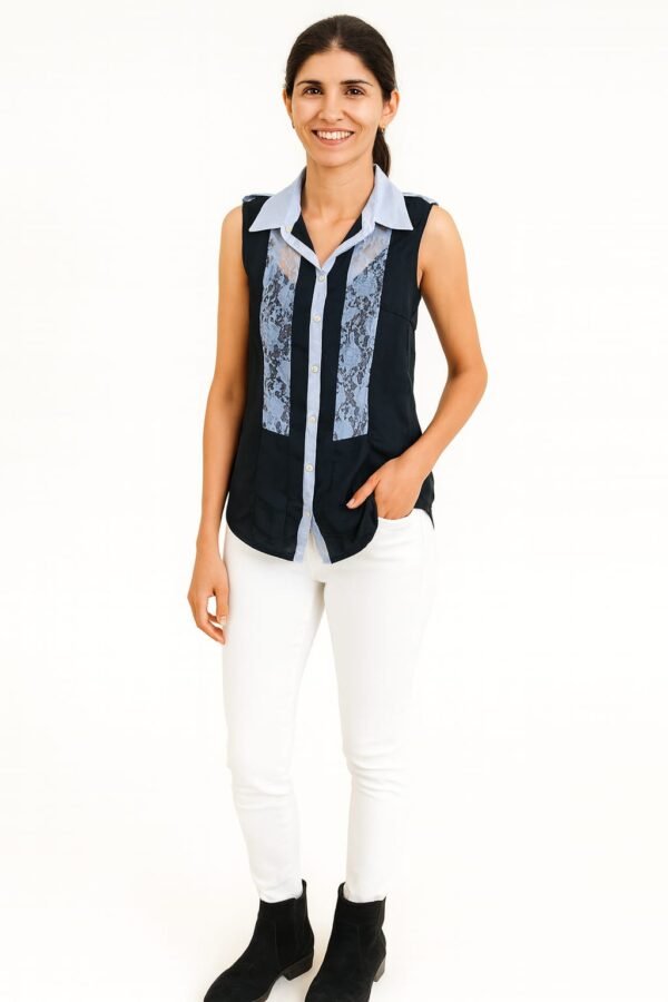 Vestaci Pure Cotton Regular Black With Grey Fit Solid Casual Sleevesless Shirt