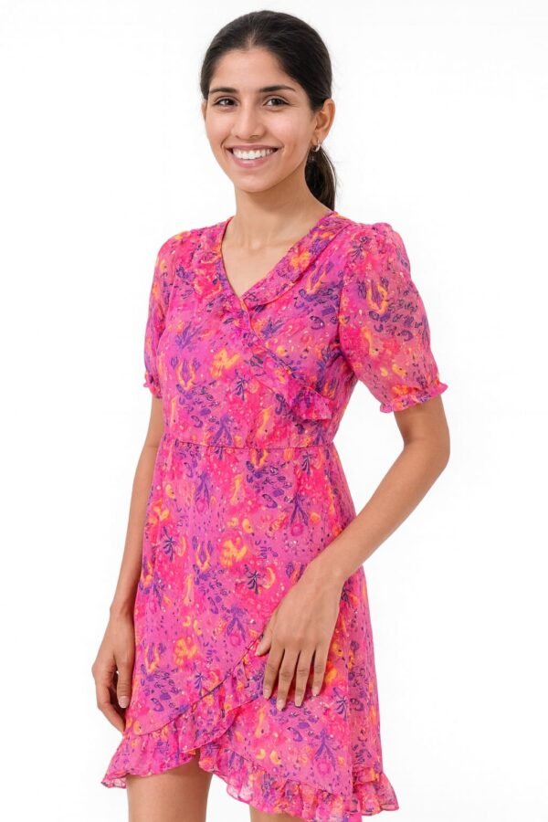 Vestaci Pure Georgette Fuchsia Pink Printed Western Frock
