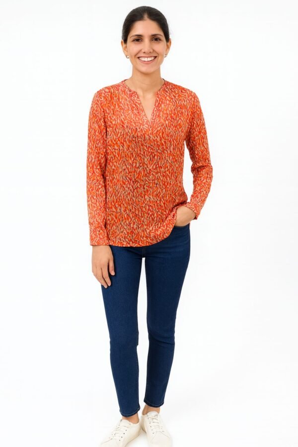 Vestaci Pure Cotton Orange Sleeveless Top with Black Print