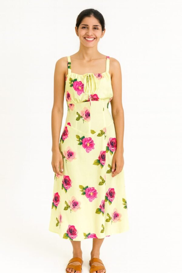 Premium Fit and Flare Printed Offwhite Long Western Dress