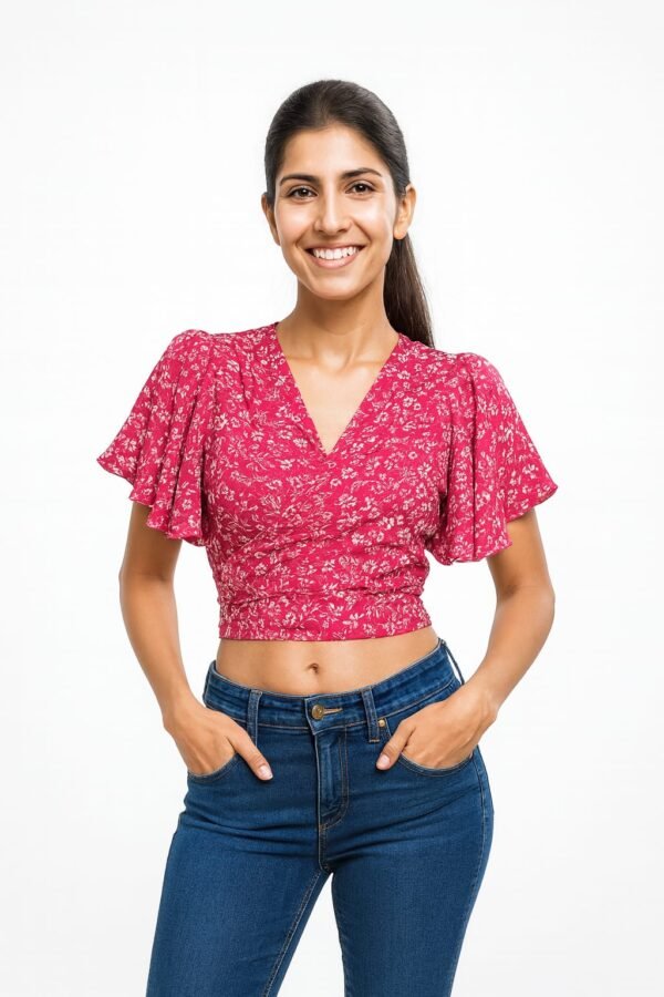 Vestaci Pure Georgette Pink Crop Fitted Top