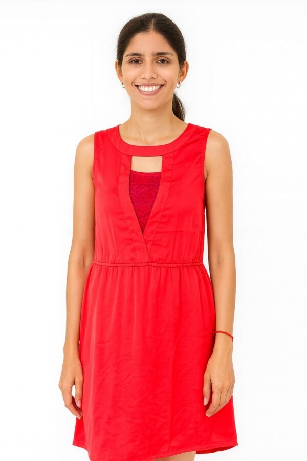 Vestaci Premium Pure Georgette Red Knee-Length Dress