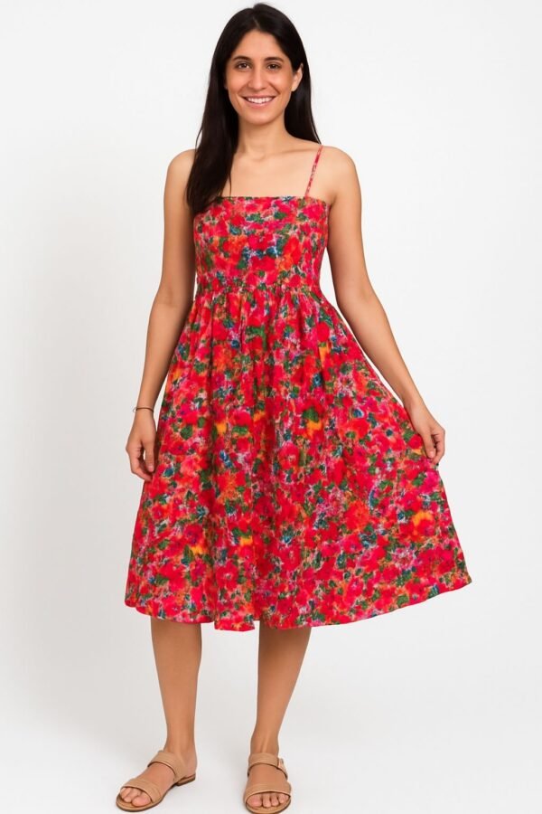 Vestaci Pure Cotton Pink Printed Knee-Length Dress