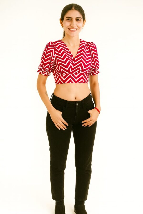 Vestaci Pure Georgette Red with White Line Crop Top